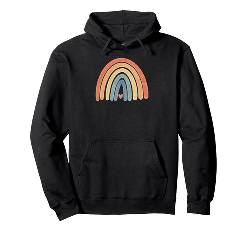 Boho Rainbow Heart Minimal Stripes Hoodie - Aesthetic Graphic Unisex - T-Shirt, Sweatshirt, Hoodie