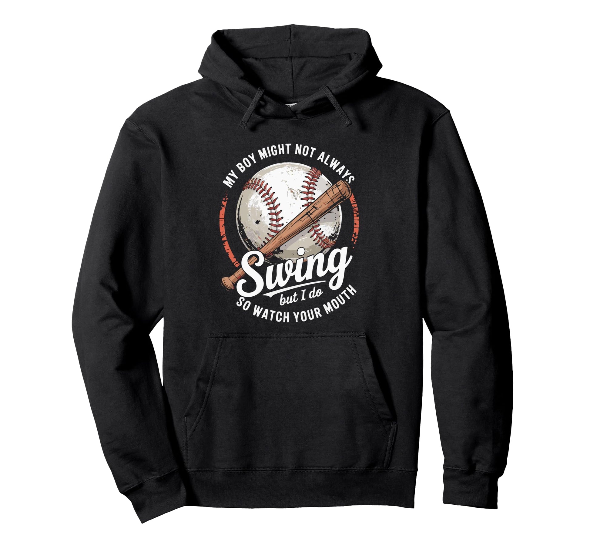 Funny Baseball Parent Swing Joke Hoodie - Fun Novelty Design for Adults - T-Shirt, Sweatshirt, Hoodie