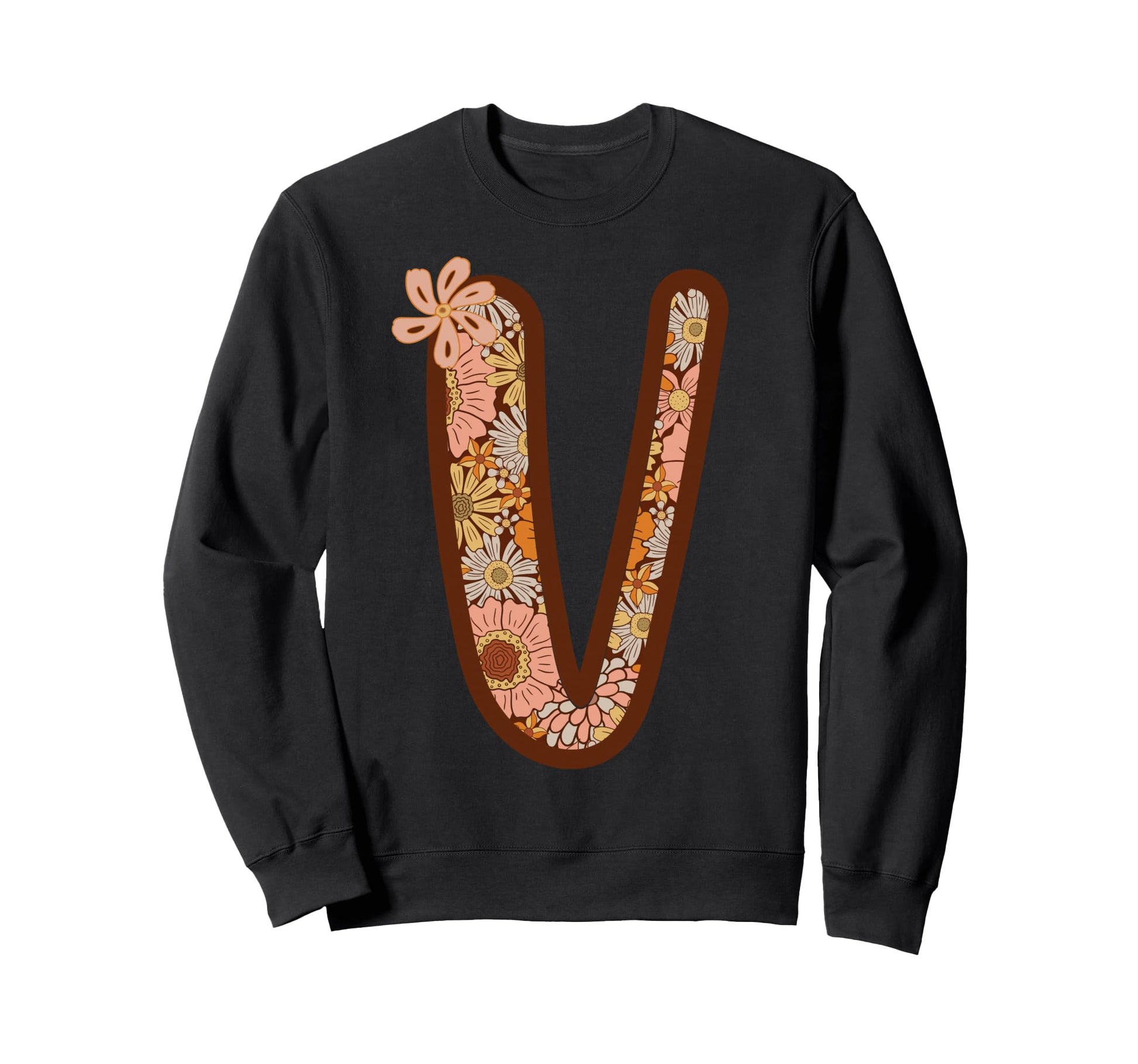 Letter V Initial Floral Monogram Sweatshirt - Novelty Apparel Men Women - T-Shirt, Sweatshirt, Hoodie