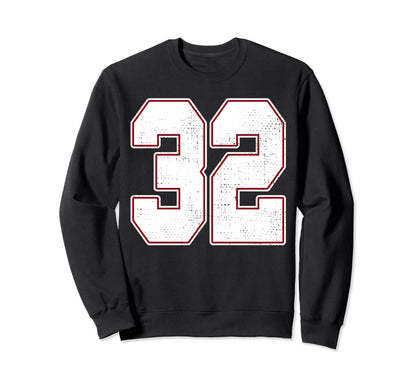 32 Outline Number 32 Varsity Fan Sports Sweatshirt - Unique Graphic Unisex - T-Shirt, Sweatshirt, Hoodie