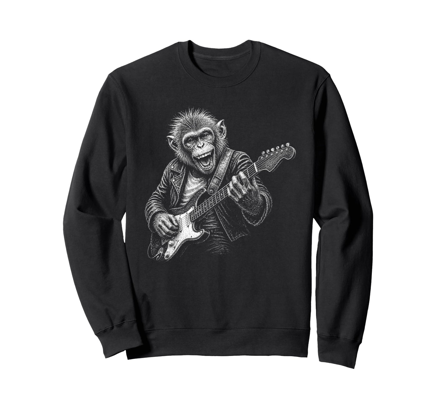 Funy Monkey Playing Guitar Animal Sweatshirt - Unique Graphic for Adults - T-Shirt, Sweatshirt, Hoodie
