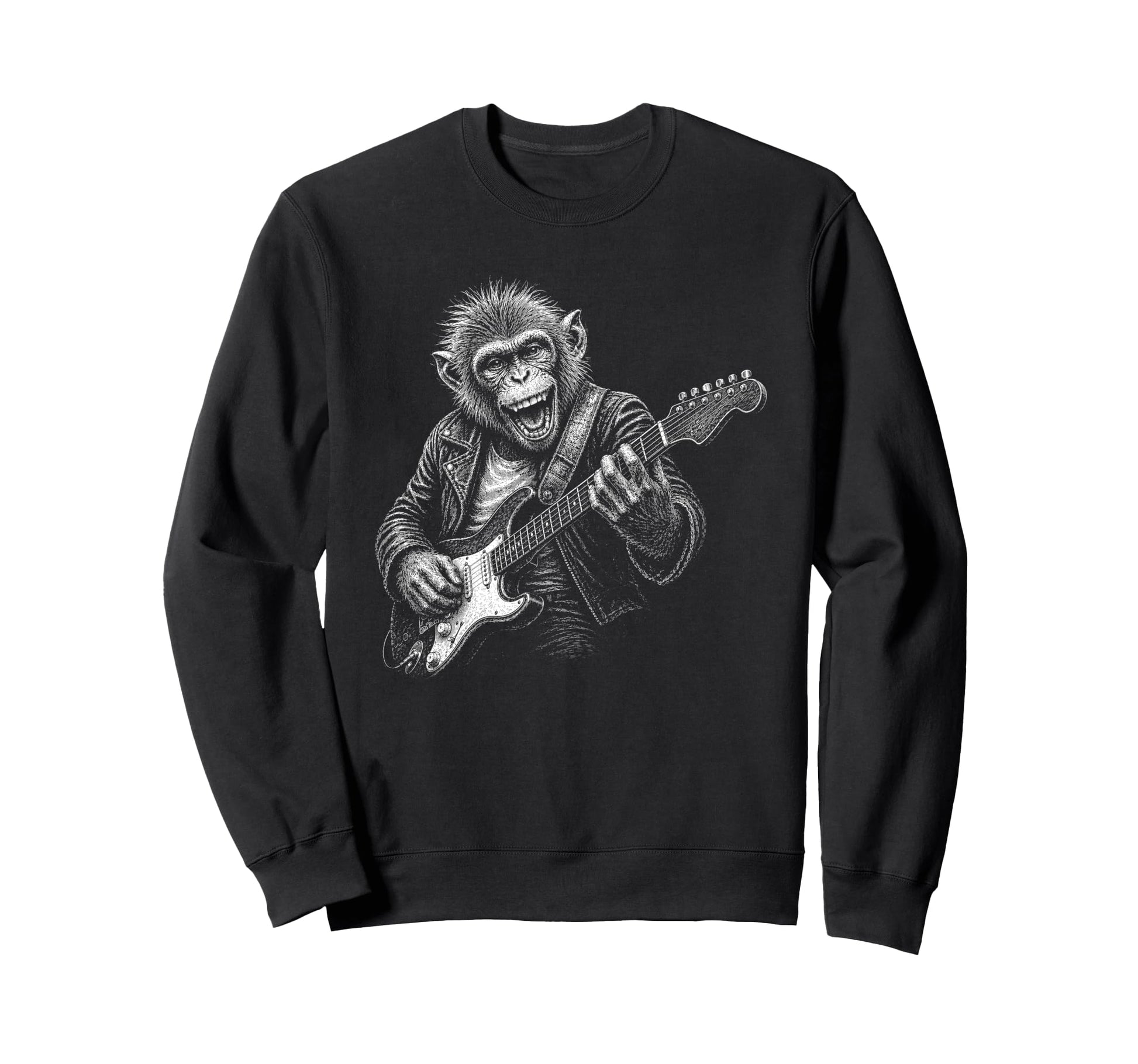 Funy Monkey Playing Guitar Animal Sweatshirt - Unique Graphic for Adults - T-Shirt, Sweatshirt, Hoodie