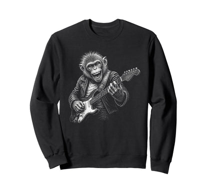 Funy Monkey Playing Guitar Animal Sweatshirt - Unique Graphic for Adults - T-Shirt, Sweatshirt, Hoodie