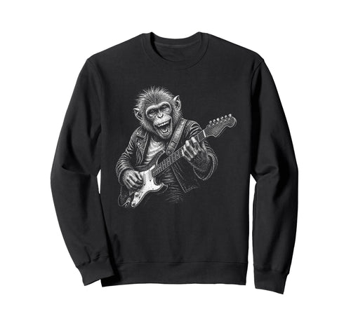 Funy Monkey Playing Guitar Animal Sweatshirt - Unique Graphic for Adults - T-Shirt, Sweatshirt, Hoodie