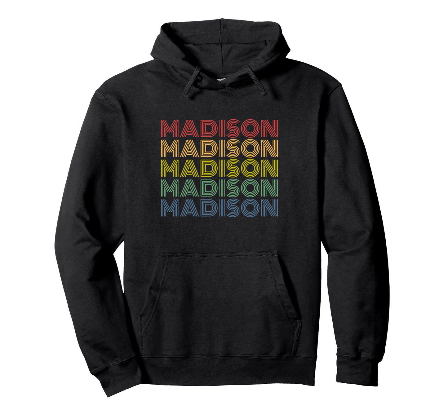Madison Name Rainbow Lined Lettering Hoodie - Minimalist Print Unisex - T-Shirt, Sweatshirt, Hoodie