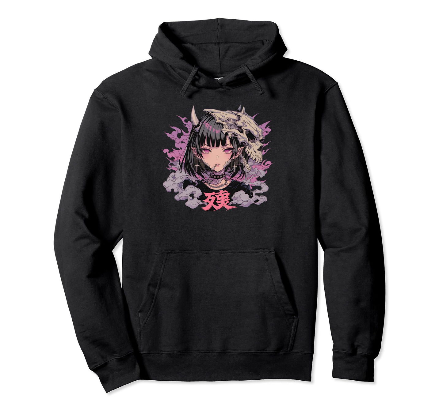 Goth Grunge Demon Anime Waifu Horror Hoodie - Unique Graphic for Adults - T-Shirt, Sweatshirt, Hoodie