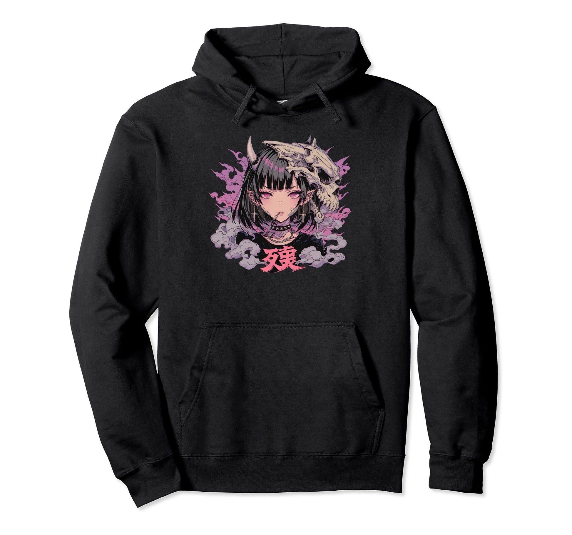 Goth Grunge Demon Anime Waifu Horror Hoodie - Unique Graphic for Adults - T-Shirt, Sweatshirt, Hoodie
