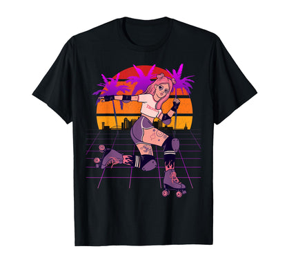 Roller Skating Synthwave 80S Aesthetic T-Shirt - Graphic Print Unisex - T-Shirt, Sweatshirt, Hoodie