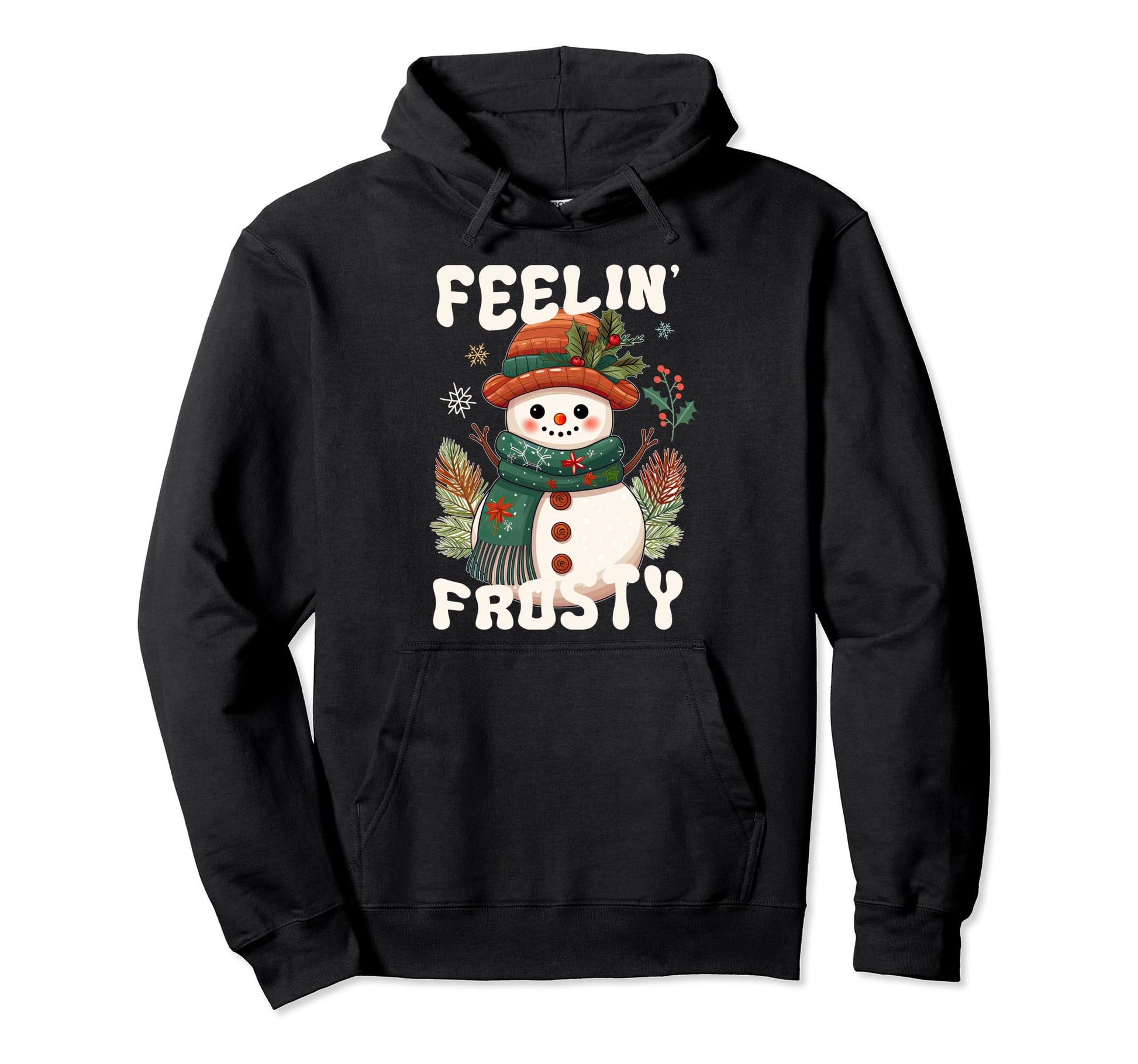 Feelin Frosty Boho Snowman Groovy Hippie Hoodie - Graphic Print for Adults - T-Shirt, Sweatshirt, Hoodie