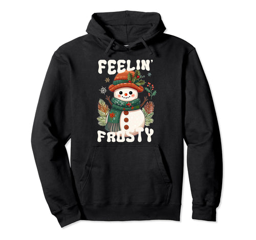 Feelin Frosty Boho Snowman Groovy Hippie Hoodie - Graphic Print for Adults - T-Shirt, Sweatshirt, Hoodie