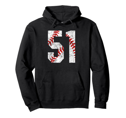Distressed Baseball Number 51 Jersey Hoodie - Trendy Graphic Unisex - T-Shirt, Sweatshirt, Hoodie