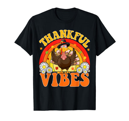 Thankful Vibes Turkey Rainbow Fall T-Shirt - Minimalist Print Unisex - T-Shirt, Sweatshirt, Hoodie