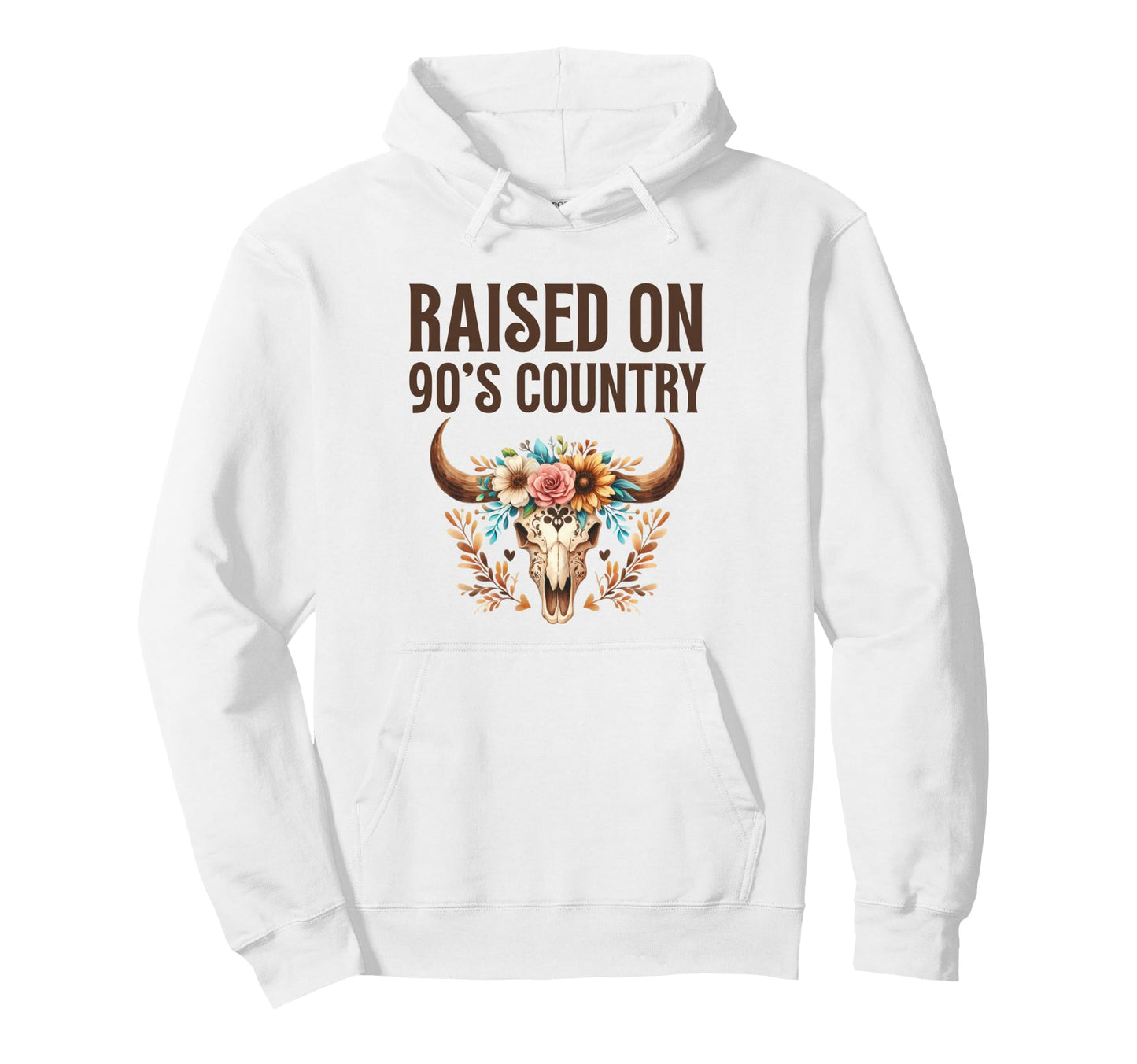Raised 90S Country Music Western Boho Hoodie - Minimalist Print for Adults - T-Shirt, Sweatshirt, Hoodie