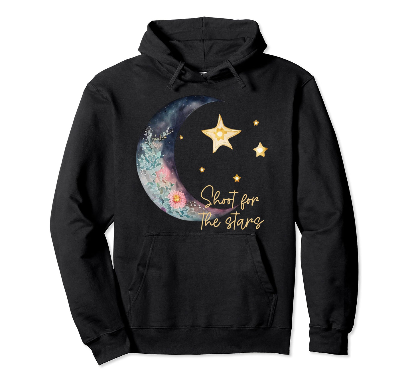 Shoot Stars Motivational Floral Moon Boho Hoodie - Graphic Print Unisex - T-Shirt, Sweatshirt, Hoodie