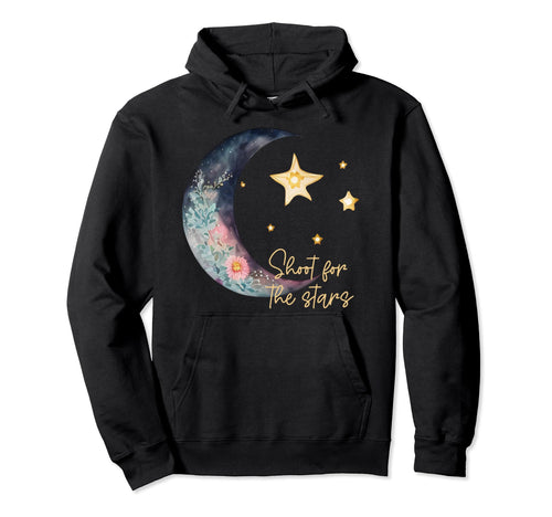 Shoot Stars Motivational Floral Moon Boho Hoodie - Graphic Print Unisex - T-Shirt, Sweatshirt, Hoodie