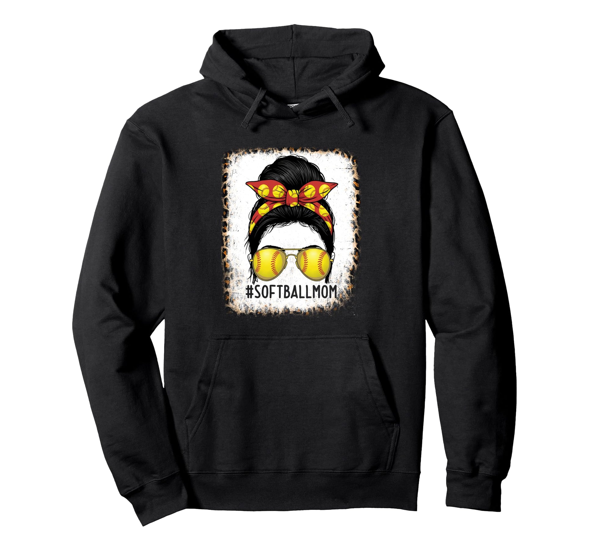 Funny Softball Mom Messy Bun Sports Hoodie - Unique Graphic Men Women - T-Shirt, Sweatshirt, Hoodie