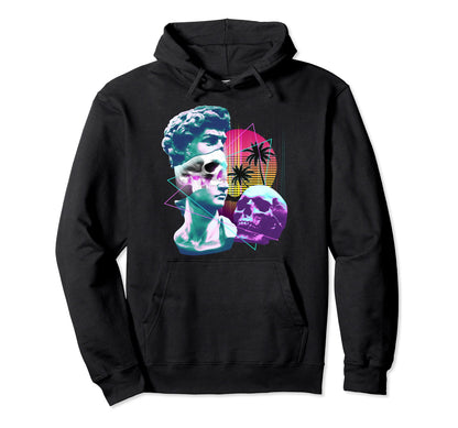 Vaporwave David Bust Statue Skulls Palm Hoodie - Custom Art Print Unisex - T-Shirt, Sweatshirt, Hoodie