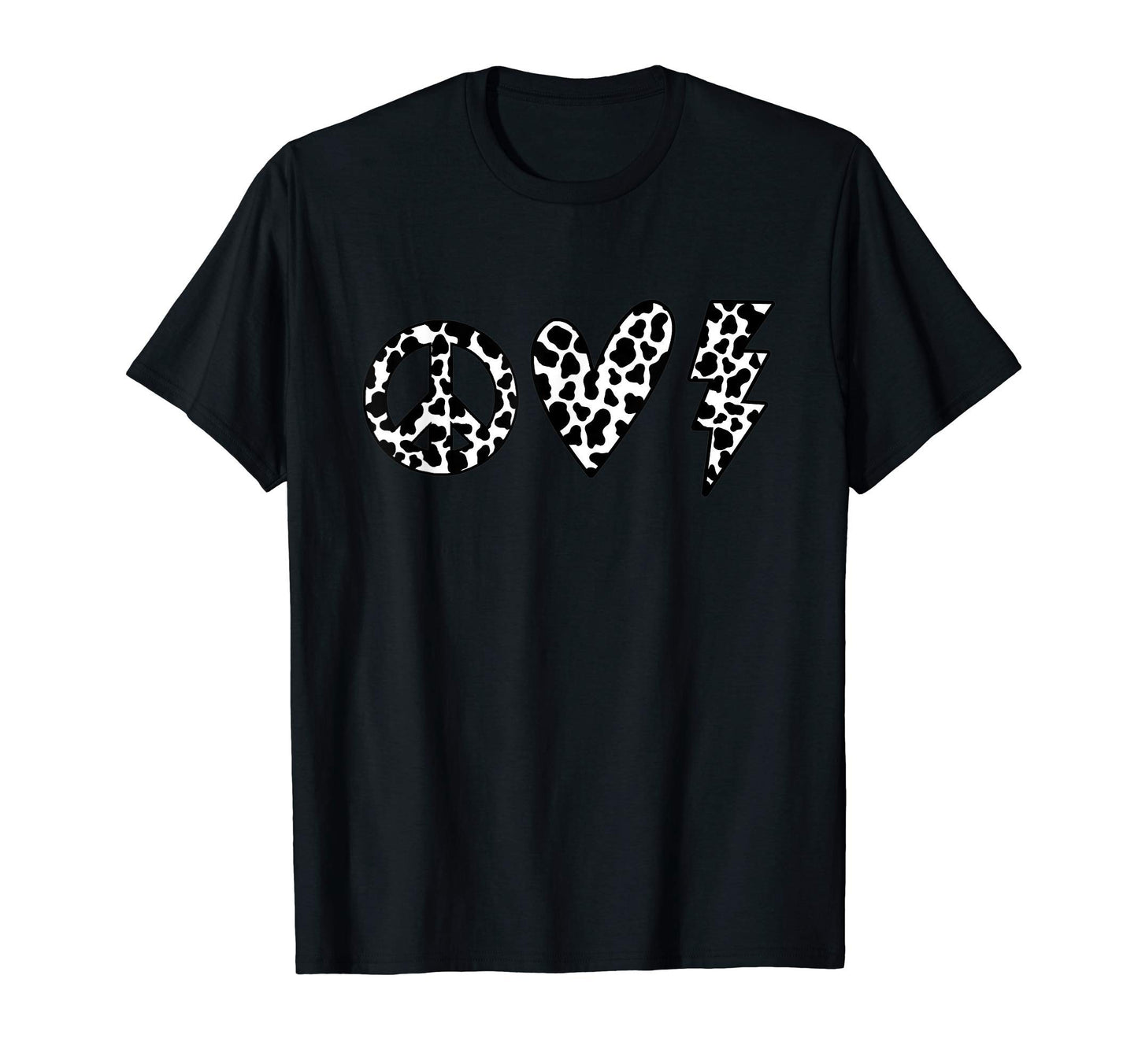 Peace Love Lightning Bolt Trendy Cow T-Shirt - Custom Art Print Unisex - T-Shirt, Sweatshirt, Hoodie