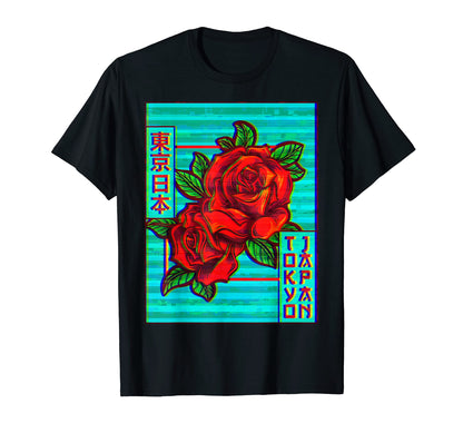 Roses Tokyo Japan Vaporwave Aesthetic T-Shirt - Trendy Graphic for Adults - T-Shirt, Sweatshirt, Hoodie