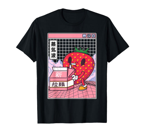 Strawberry Milk Carton Kawaii Grid T-Shirt - Novelty Apparel Unisex - T-Shirt, Sweatshirt, Hoodie