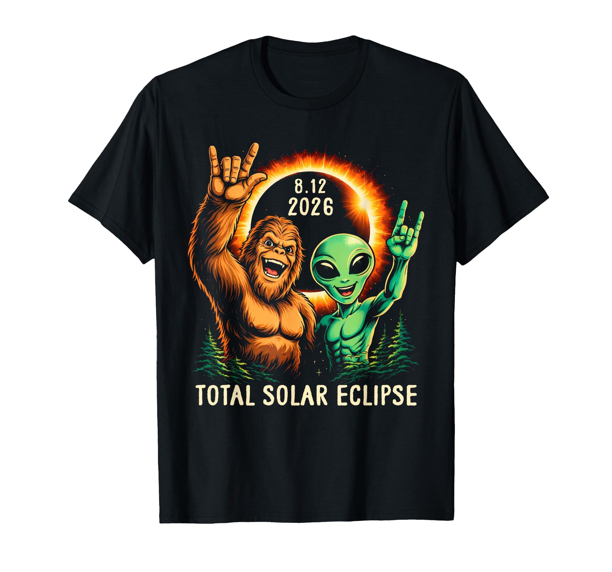Total Solar Eclipse Bigfoot Alien Rock T-Shirt - Graphic Print Men Women - T-Shirt, Sweatshirt, Hoodie