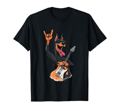 Doberman Rock Music Guitar Player Funny T-Shirt - Aesthetic Graphic Unisex - T-Shirt, Sweatshirt, Hoodie