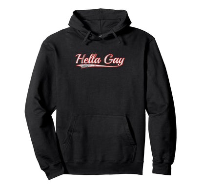 Hella Gay Varsity Distressed Hoodie - Casual Everyday Wear for Adults - T-Shirt, Sweatshirt, Hoodie