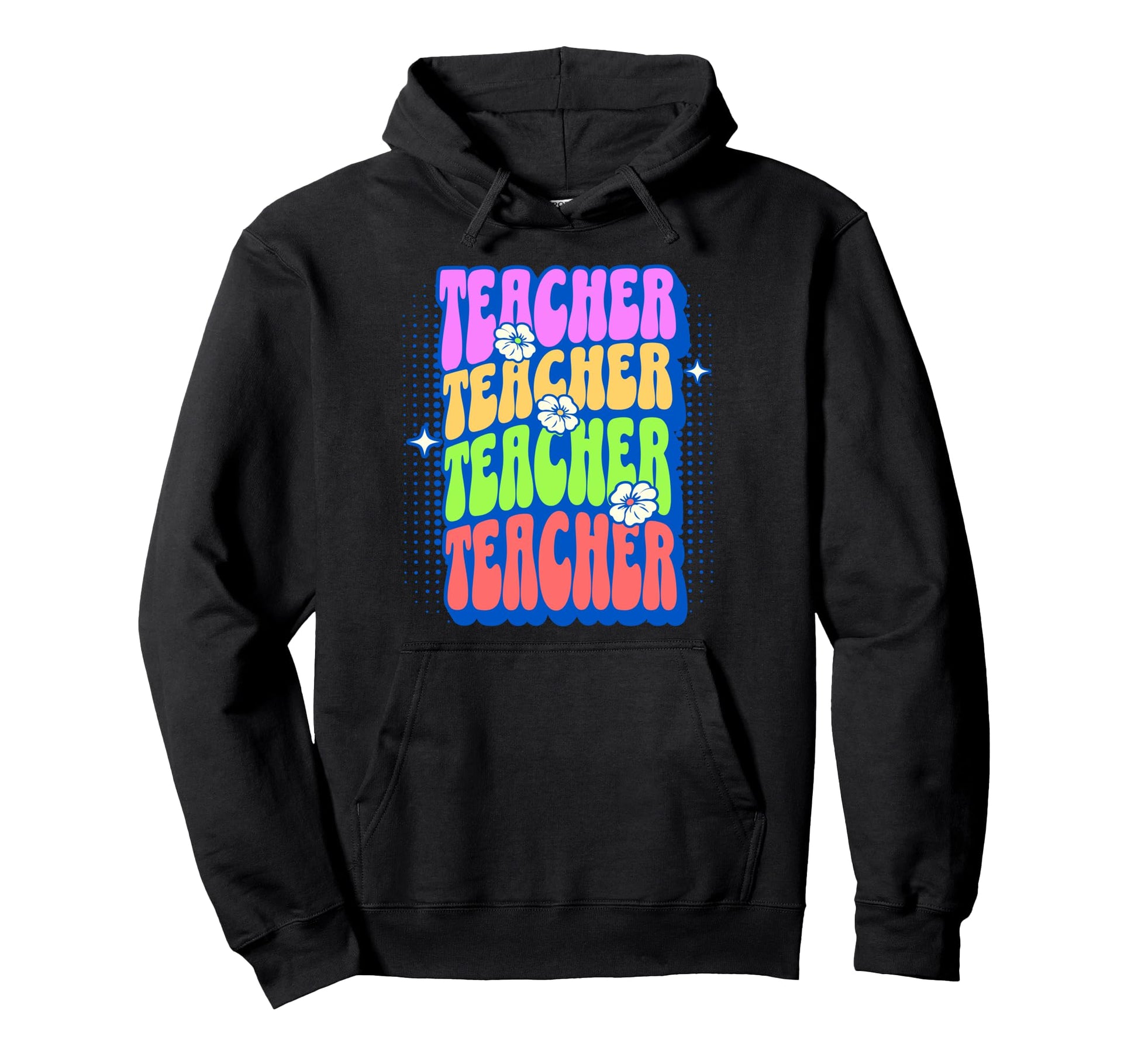 Rainbow Teacher Groovy Floral Hoodie - Minimalist Print Unisex - T-Shirt, Sweatshirt, Hoodie