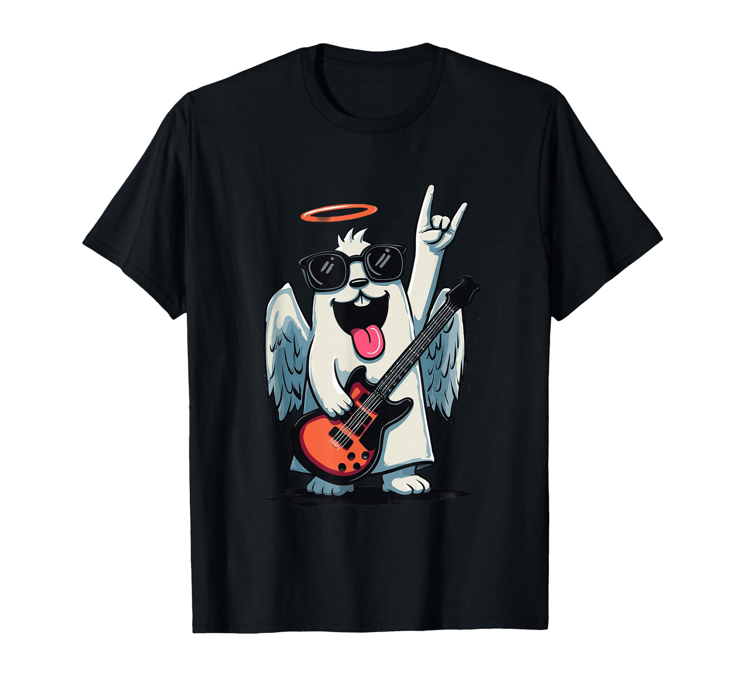 Dog Angel Rock Music Guitar Player T-Shirt - Minimalist Print Unisex - T-Shirt, Sweatshirt, Hoodie