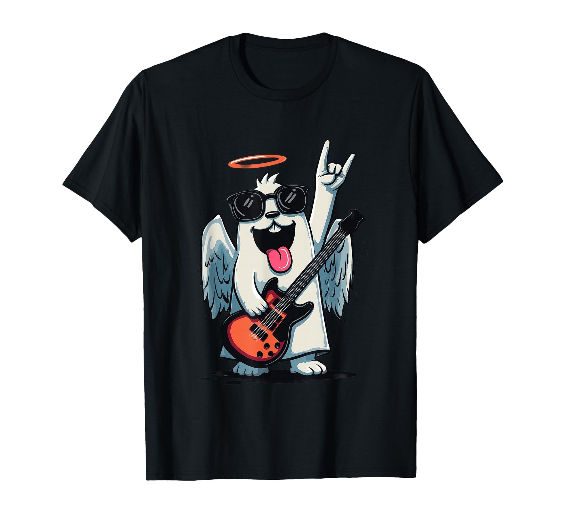 Dog Angel Rock Music Guitar Player T-Shirt - Minimalist Print Unisex - T-Shirt, Sweatshirt, Hoodie