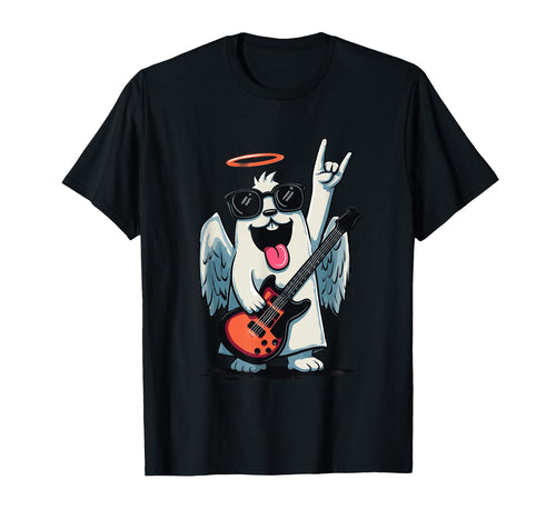 Dog Angel Rock Music Guitar Player T-Shirt - Minimalist Print Unisex - T-Shirt, Sweatshirt, Hoodie