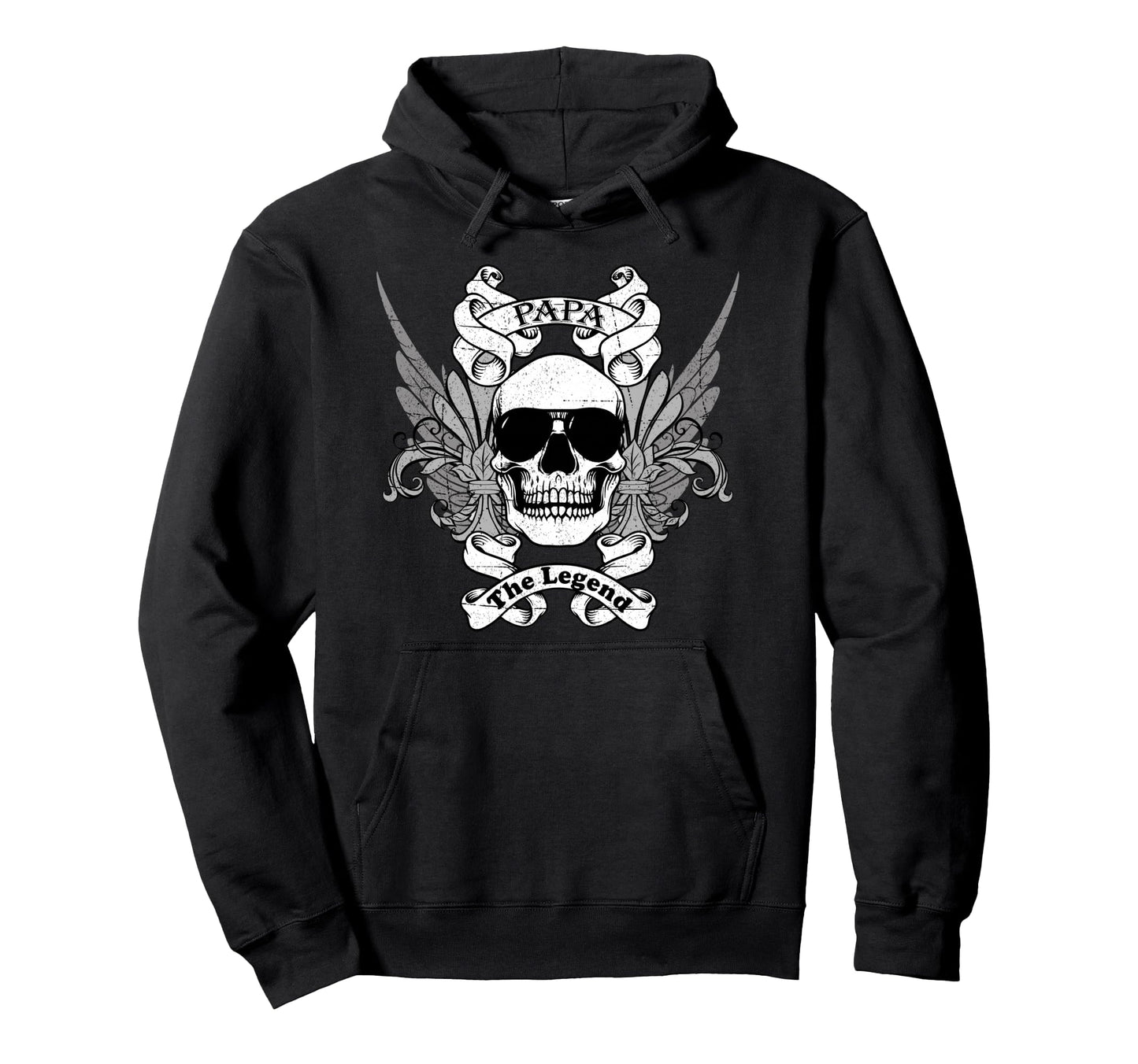 Papa Legend Skull Sunglasses Wings Hoodie - Aesthetic Graphic for Adults - T-Shirt, Sweatshirt, Hoodie