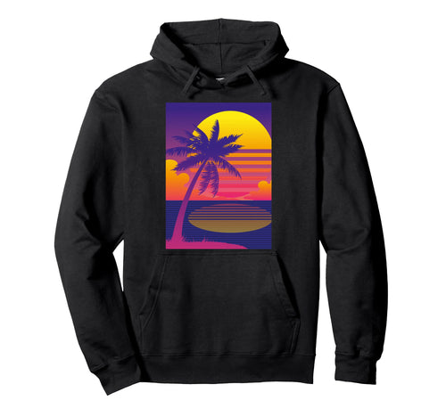 1980S Vaporwave Palm Tree Sunset Beach Hoodie - Minimalist Print Men Women - T-Shirt, Sweatshirt, Hoodie