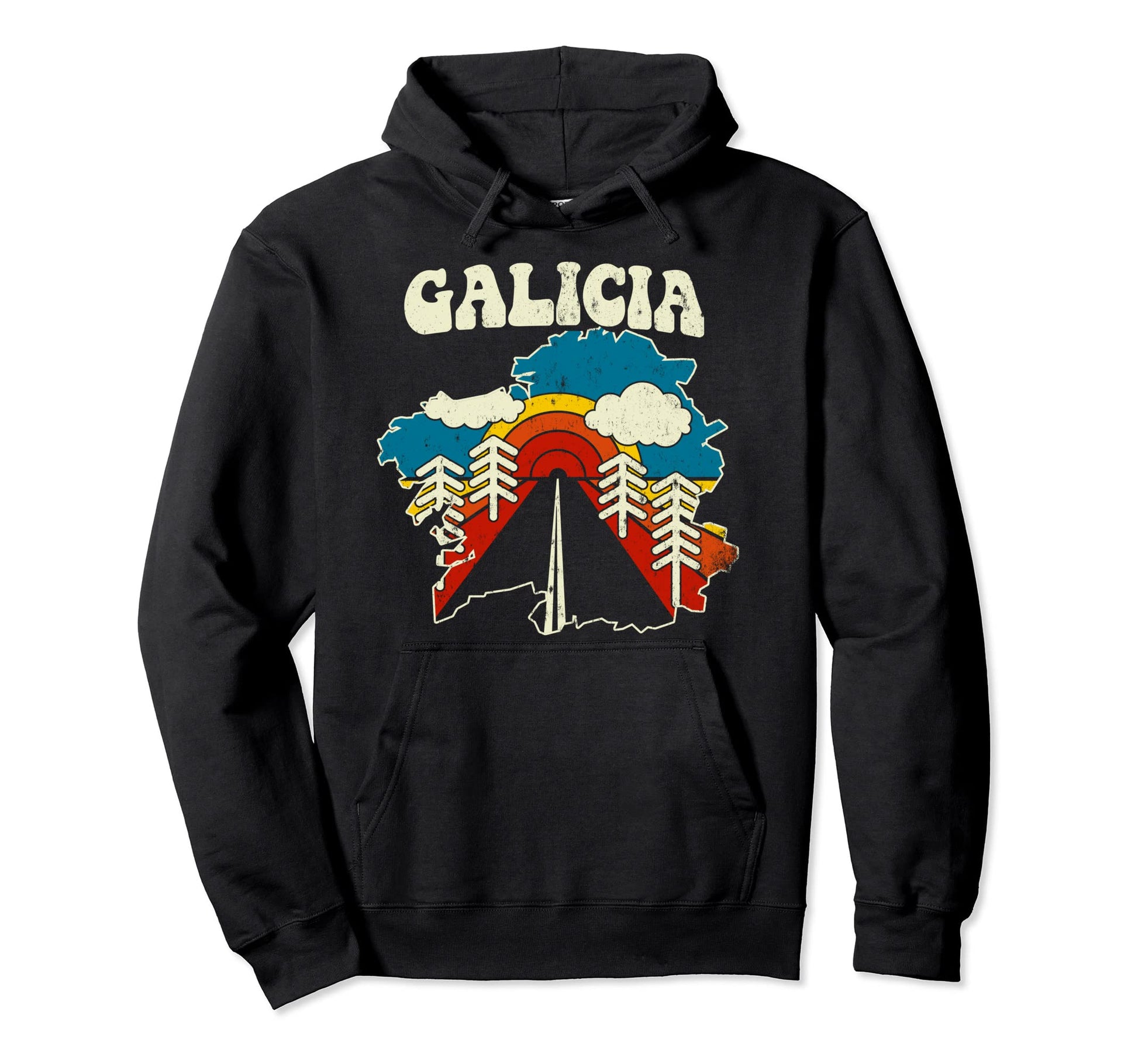 Galicia Spain Spanish Community Rainbow 70S Hoodie - Trendy Graphic Unisex - T-Shirt, Sweatshirt, Hoodie