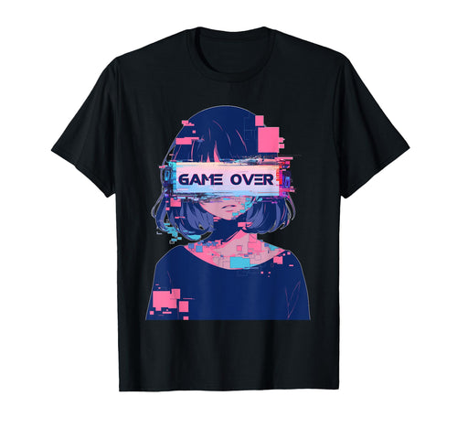 Game Over Sad Anime Vaporwave Glitch T-Shirt - Minimalist Print Unisex - T-Shirt, Sweatshirt, Hoodie