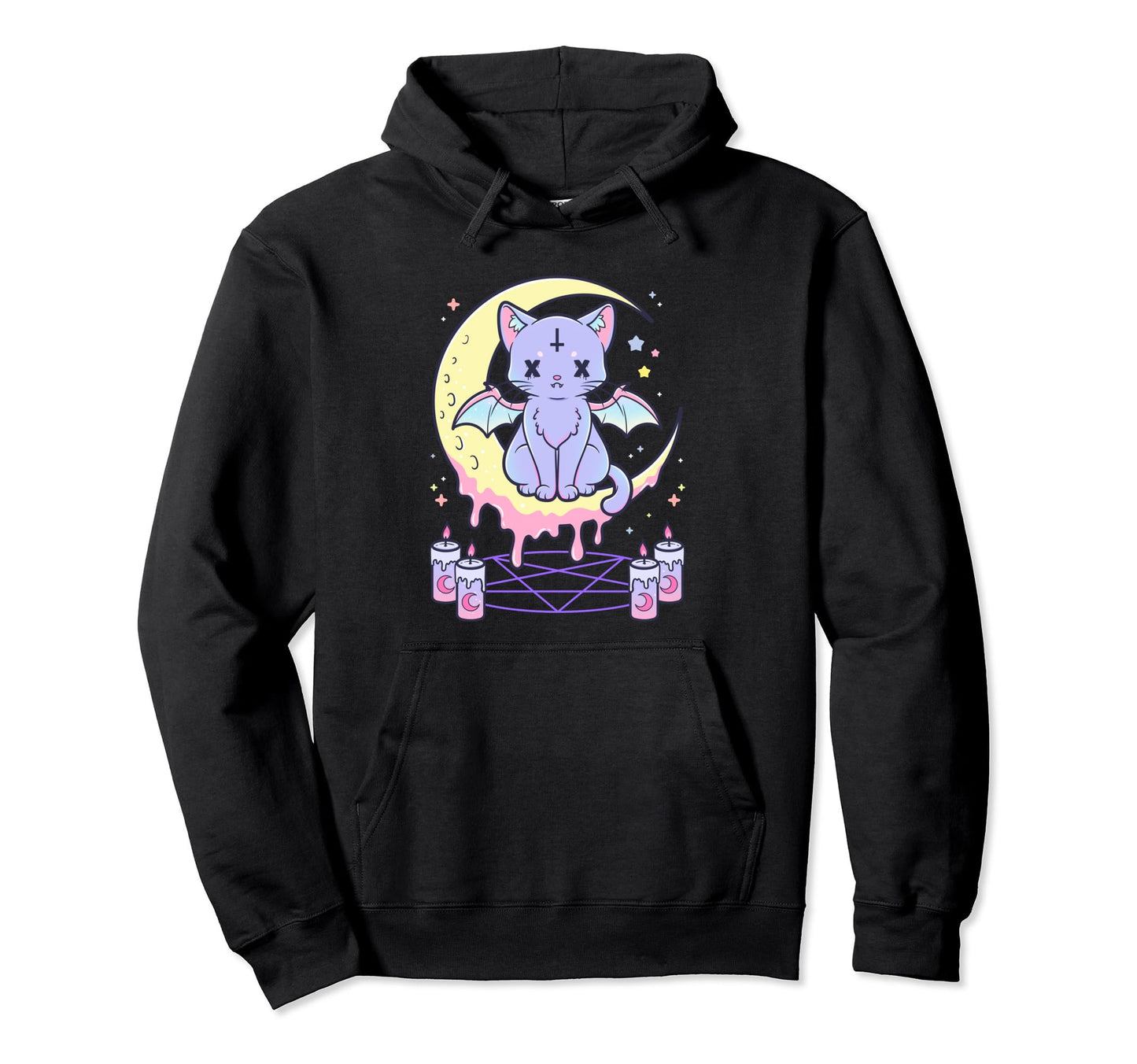 Kawaii Pastel Goth Scary Black Cat Hoodie - Casual Everyday Wear for Adults - T-Shirt, Sweatshirt, Hoodie