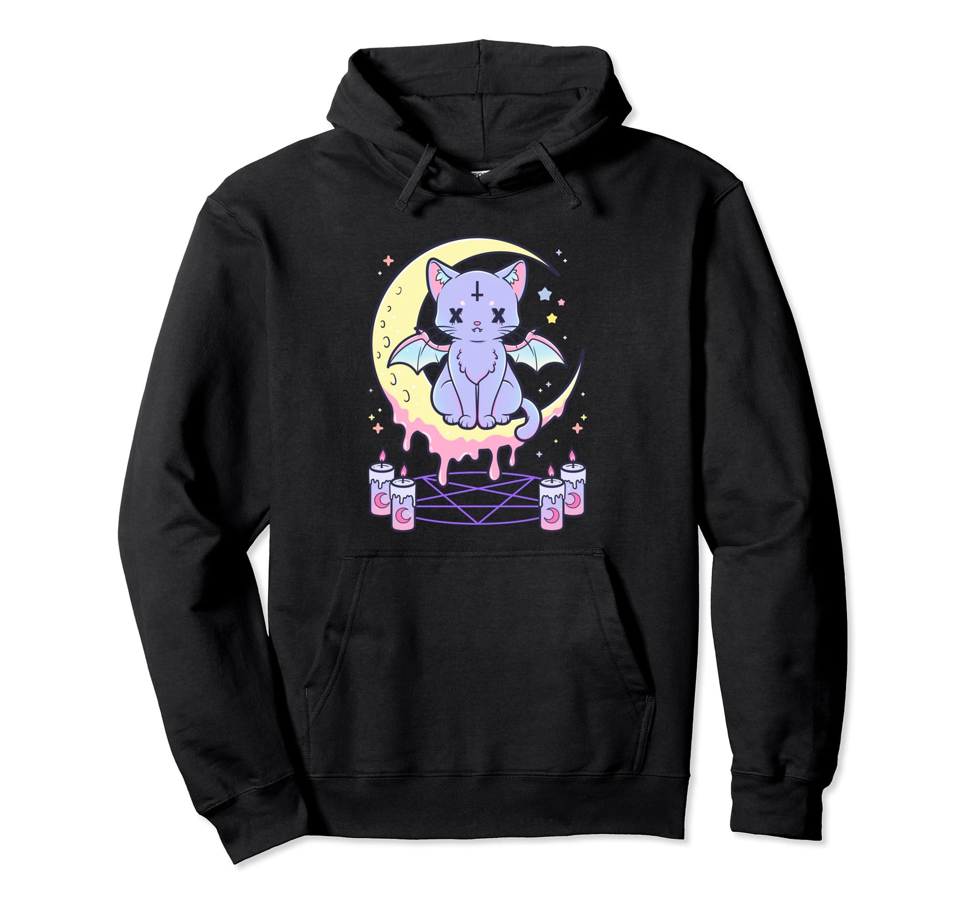 Kawaii Pastel Goth Scary Black Cat Hoodie - Casual Everyday Wear for Adults - T-Shirt, Sweatshirt, Hoodie