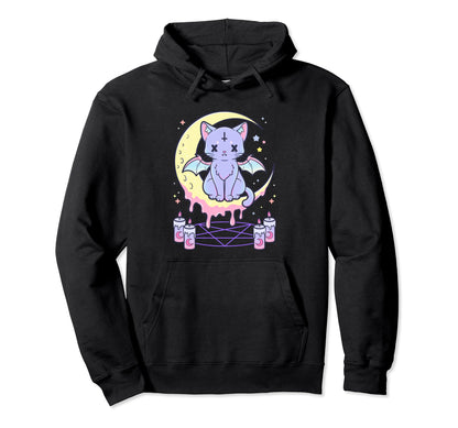 Kawaii Pastel Goth Scary Black Cat Hoodie - Casual Everyday Wear for Adults - T-Shirt, Sweatshirt, Hoodie