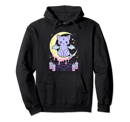 Kawaii Pastel Goth Scary Black Cat Hoodie - Casual Everyday Wear for Adults - T-Shirt, Sweatshirt, Hoodie