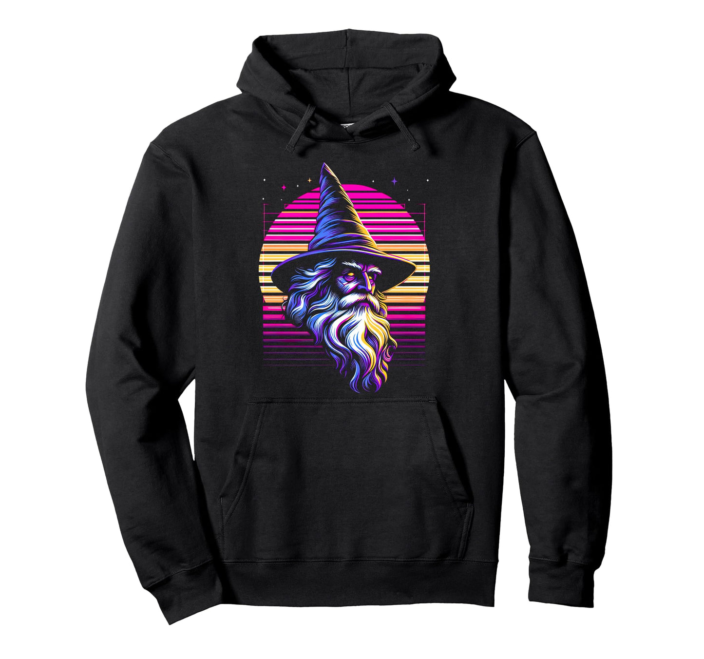 Synthwave Wizard Bold Fantasy Magical Hoodie - Graphic Print for Adults - T-Shirt, Sweatshirt, Hoodie