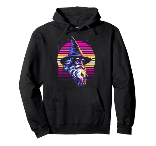 Synthwave Wizard Bold Fantasy Magical Hoodie - Graphic Print for Adults - T-Shirt, Sweatshirt, Hoodie