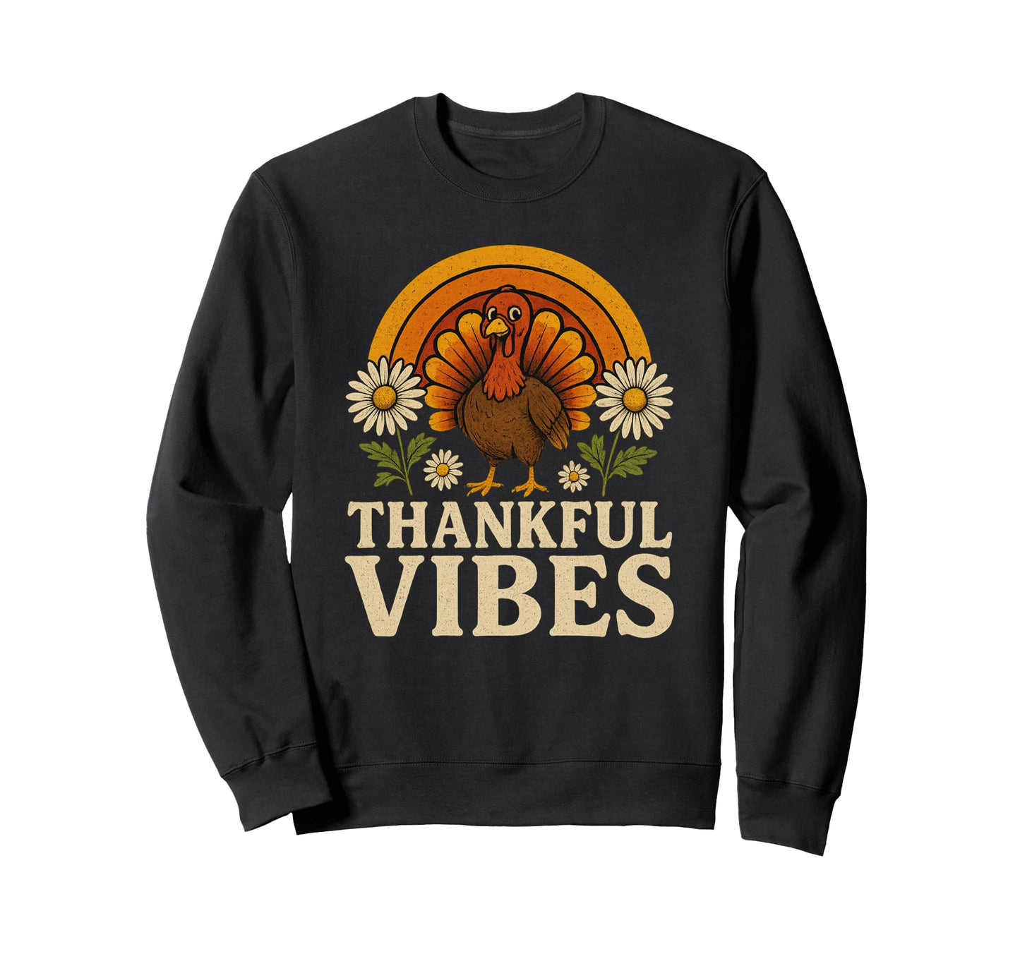 Thankful Vibes Turkey Rainbow Sweatshirt - Minimalist Print for Adults - T-Shirt, Sweatshirt, Hoodie