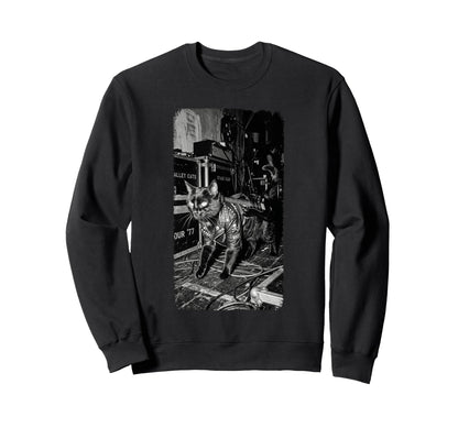 Black Punk Rock Cat Riot Backstage Sweatshirt - Custom Art Print Unisex - T-Shirt, Sweatshirt, Hoodie