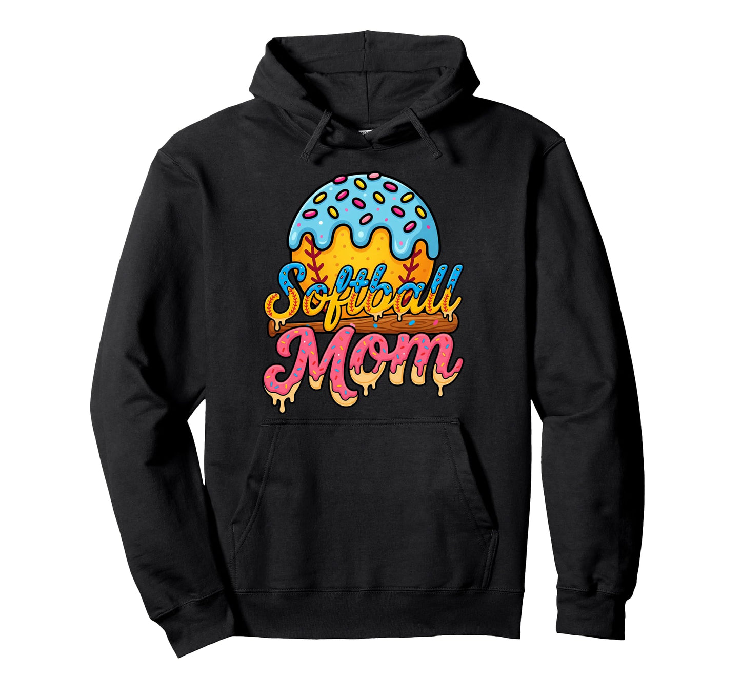 Ice Cream Drip Softball Mom Game Day Hoodie - Novelty Apparel Unisex - T-Shirt, Sweatshirt, Hoodie