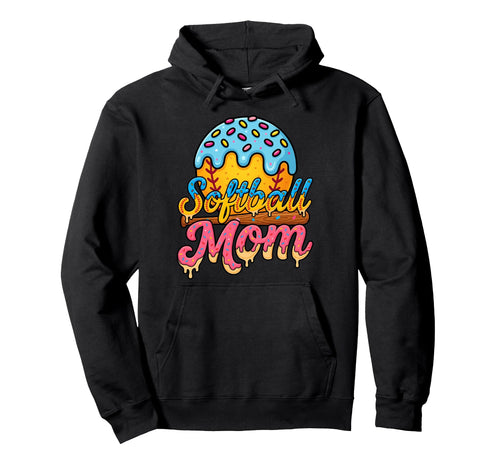 Ice Cream Drip Softball Mom Game Day Hoodie - Novelty Apparel Unisex - T-Shirt, Sweatshirt, Hoodie