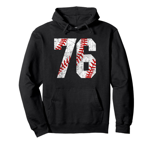 Distressed Baseball Number 76 Jersey Hoodie - Fun Novelty Design Unisex - T-Shirt, Sweatshirt, Hoodie