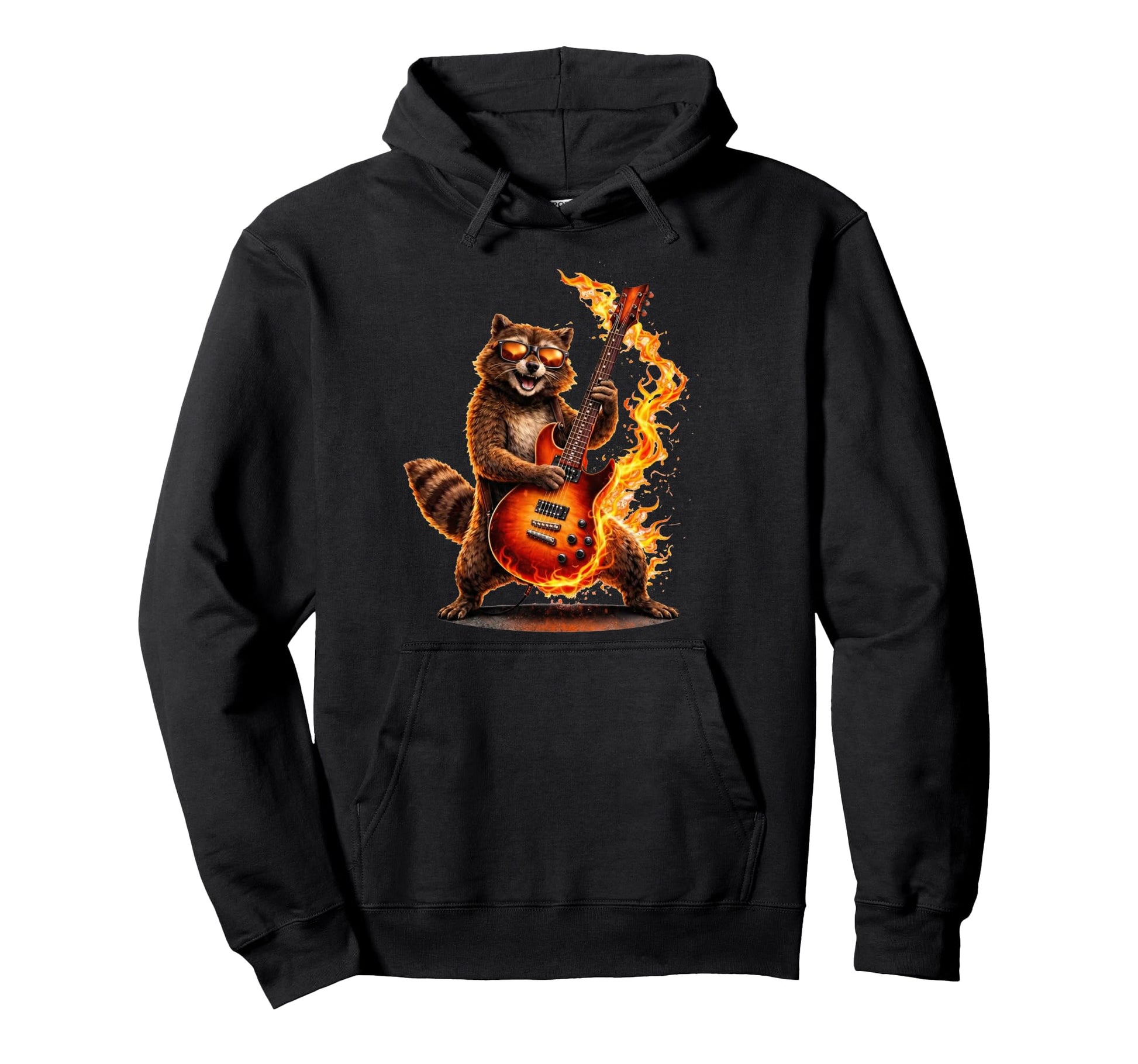 Raccoon Playing Guitar Funny Rock Hoodie - Aesthetic Graphic Unisex - T-Shirt, Sweatshirt, Hoodie