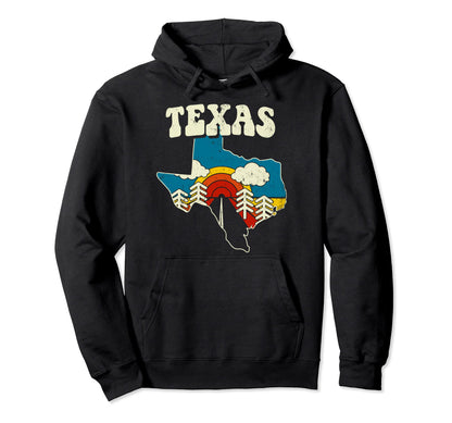 Texas State Rainbow Hippie 70S Map Hoodie - Fun Novelty Design for Adults - T-Shirt, Sweatshirt, Hoodie
