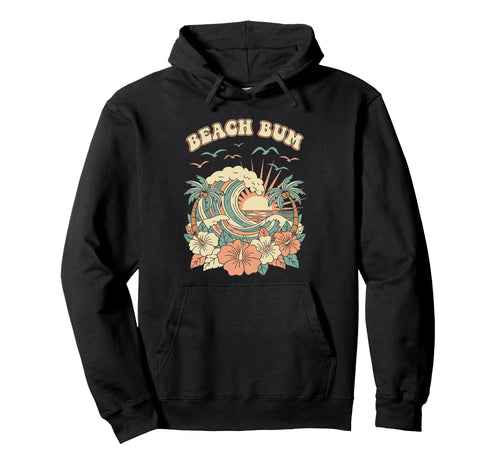 Beach Bum 70S Wave Sunset Hibiscus Flower Hoodie - Unique Graphic Unisex - T-Shirt, Sweatshirt, Hoodie