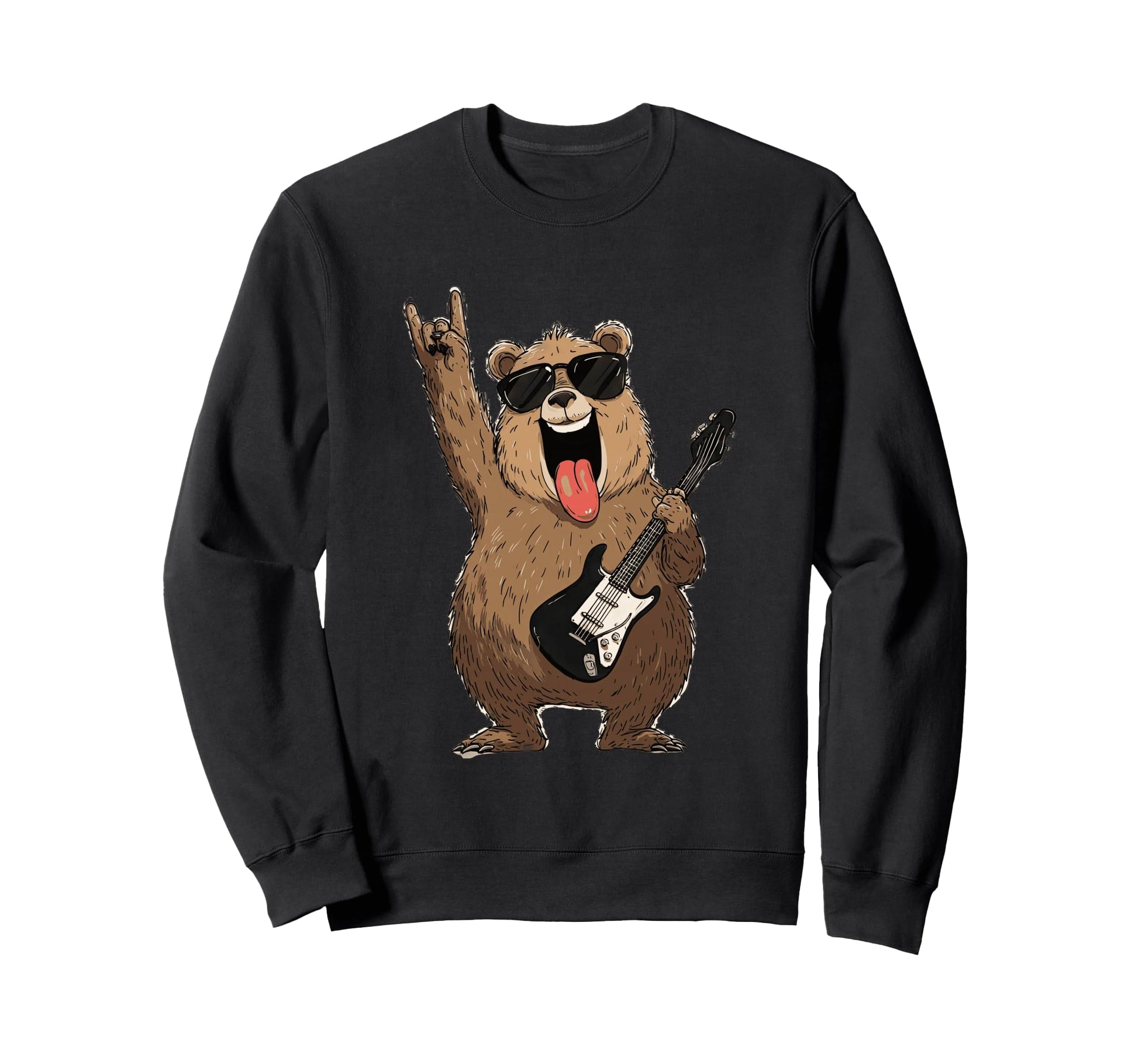 Rock Bear Funny Guitar Player Sweatshirt - Minimalist Print Unisex - T-Shirt, Sweatshirt, Hoodie